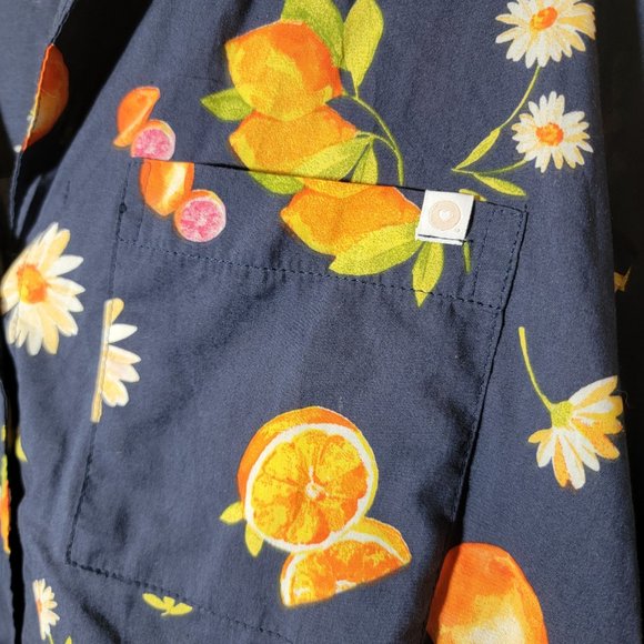 Old Navy Only Cotton Blue Orange Fruit Button Down Long Sleeve PJ Shirt S OFMD - Picture 5 of 7